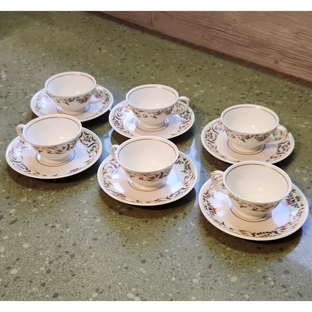 VTG 70s Vista Alegre Portugal Miniature Teacup & Saucer, Set of 6